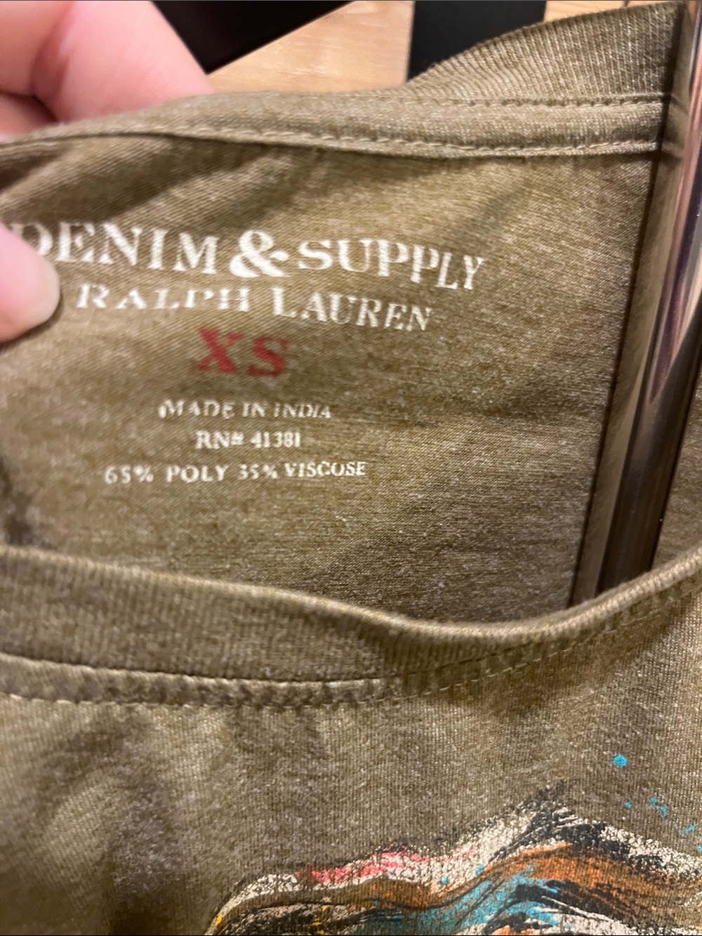 Denim & Supply Ralph Lauren Olive Graphic Tie-Side Cropped Tee - Picture 3 of 9